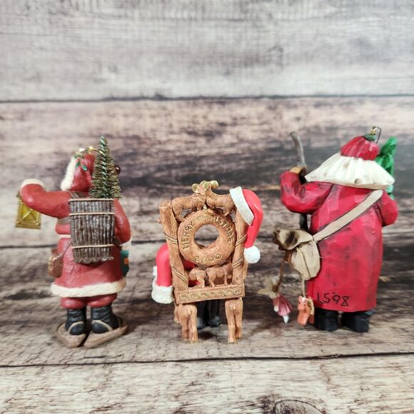 Set 3 Rustic Woodland Santa Ornaments Hallmark Christmas Collectors Folk Art - Picture 5 of 16
